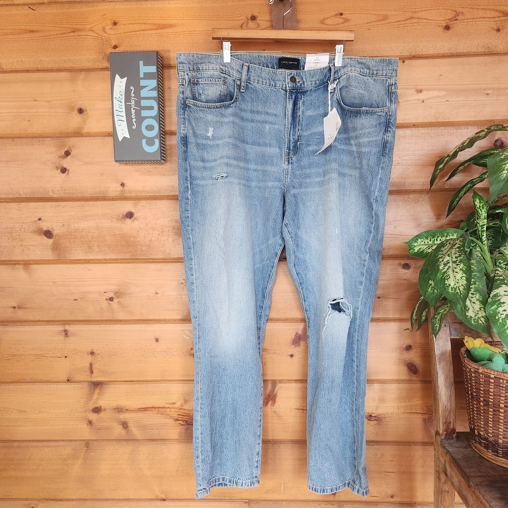 Lucky Brand NWT 223 Straight Rigid Cotton Linen Blend Denim Distress Jean Sz 42